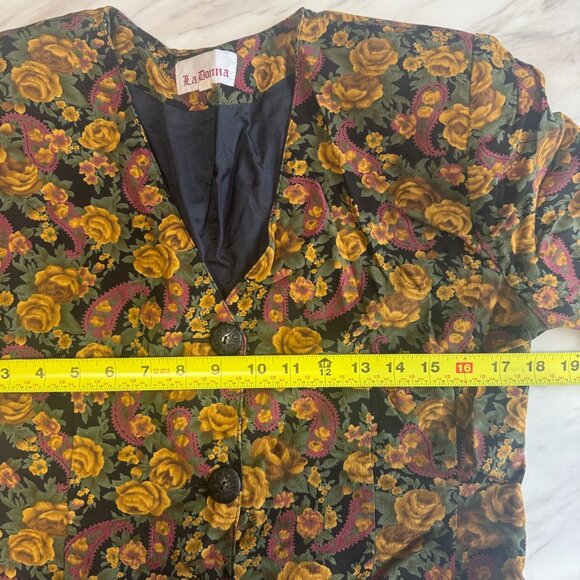 True Vintage 60s 70 La Donna Brown Floral Paisley Dress Suit Jacket Blazer Sz 10 - Picture 6 of 11